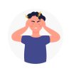 Young boy suffering from strong head migraine. Severe hurting throbbing headache disease effect flat vector illustration